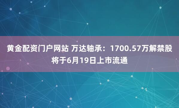 黄金配资门户网站 万达轴承：1700.57万解禁股将于6月19日上市流通