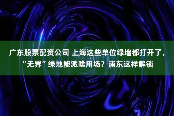 广东股票配资公司 上海这些单位绿墙都打开了，“无界”绿地能派啥用场？浦东这样解锁